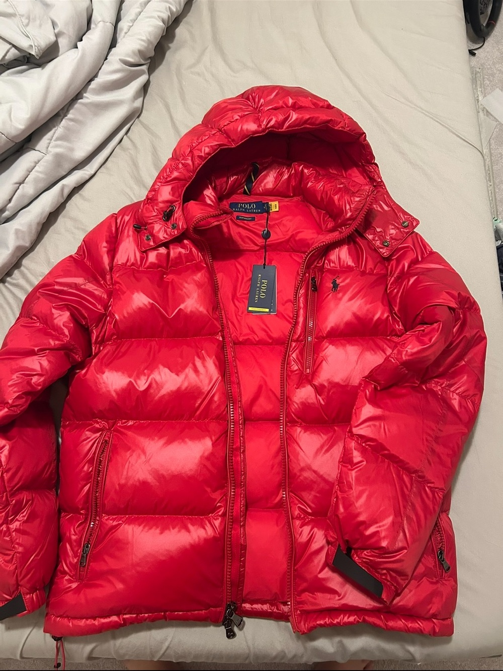 Polo by Ralph Lauren Bright Red Hooded Puffer Jacket